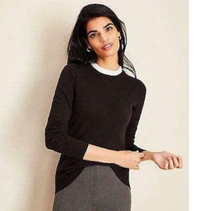 Ann Taylor Mixed Media Ruffle Neck Sweater Black XSP